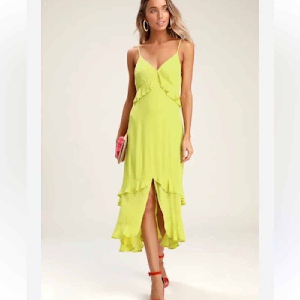 Lulu's Vibrant Lime High-Low Dress - Picture 1 of 5